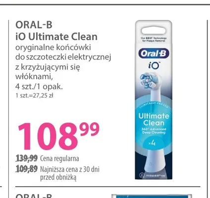 Oryginalne końcówki do szczoteczki elektrycznej z krzyżującymi się włóknami iO Ultimate Clean Oral-B promocja w Hebe