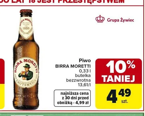 Piwo BIRRA MORETTI promocja w Carrefour