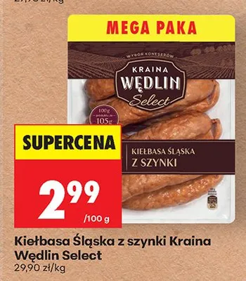 Kiełbasa Śląska z szynki Kraina Wedlin Select promocja w Biedronka