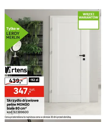 Skrzydło drzwiowe pełne Mondo białe 80 cm Artens promocja w Leroy Merlin