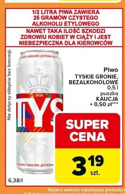 Piwo bezalkoholowe Tyskie 0,5l promocja w Carrefour Express
