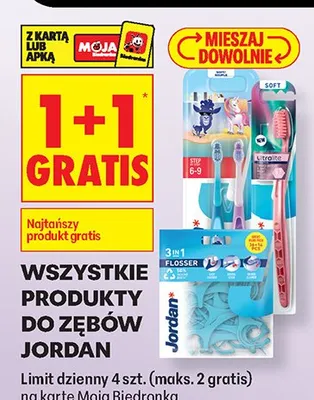 Wszystkie produkty do zębów Jordan 1+1 GRATIS promocja w Biedronka