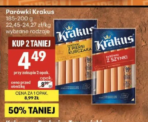 Parówki z szynki Krakus promocja w Delikatesy Centrum