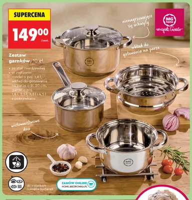 Zestaw garnków 10 el. ze stali nierdzewnej Mg Home promocja w Biedronka