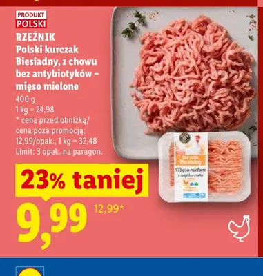 Polski kurczak Biesiadny z chowu bez antybiotyków mięso mielone Rzeźnik promocja w Lidl