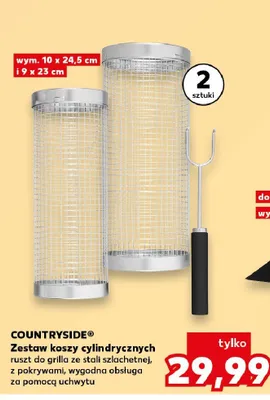 Zestaw koszy cylindrycznych ruszt do grilla COUNTRYSIDE 2-pak wym. 10x24,5cm i 9x23cm ze stali szlachetnej z pokrywami wygodna obsługa za pomocą uchwytu promocja w Kaufland