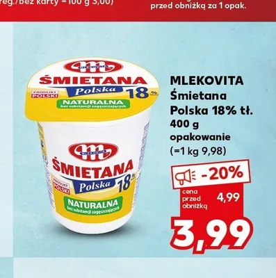 Śmietana Polska 18% tł. Mlekovita promocja w Kaufland