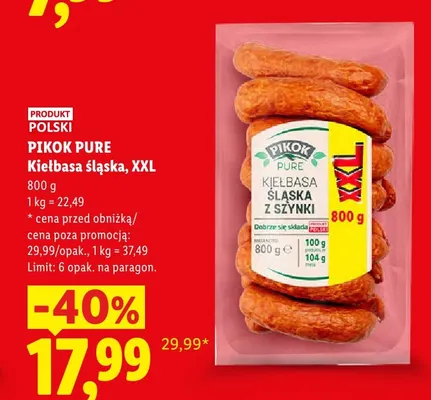 Kiełbasa śląska XXL Pikok Pure promocja w Lidl