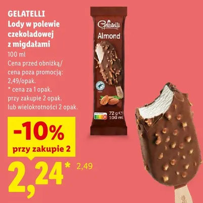 Lody w polewie czekoladowej z migdałami Gelatelli Almond promocja w Lidl