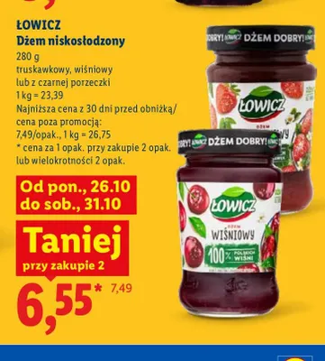 Dżem niskosłodzony z czarnej porzeczki Łowicz promocja w Lidl