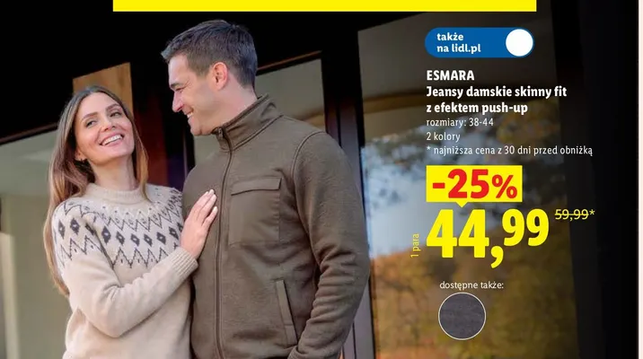 Jeansy damskie skinny fit z efektem push-up Esmara promocja w Lidl