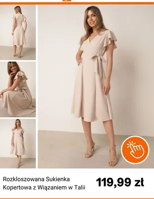 Sukienka rozkloszowana kopertowa z wiązaniem w talii Born2be promocja w Born2be