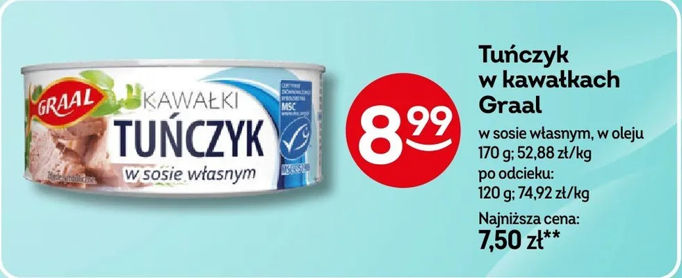 Tuńczyk w kawałkach w sosie własnym Graal promocja w Żabka