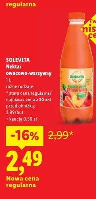 Nektar owocowo-warzywny Solevita Marchew Jabłko Brzoskwinia promocja w Lidl
