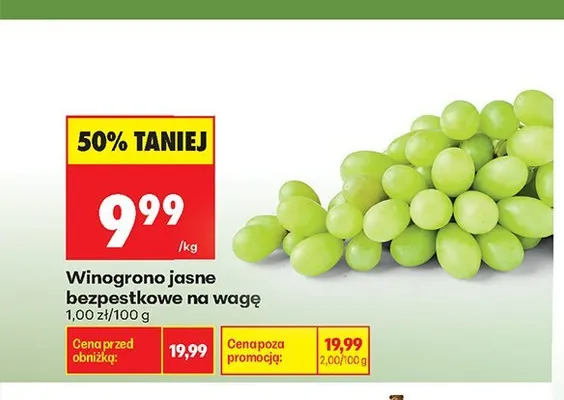 Winogrono jasne bezpestkowe na wagę promocja w Biedronka