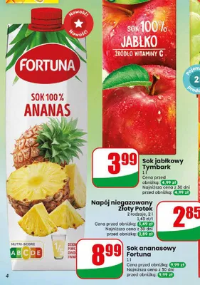 Sok ananasowy Fortuna 100% promocja w Dino