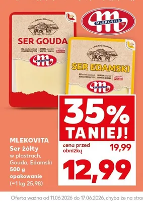 Ser żółty w plastrach Mlekovita Edamski promocja w Kaufland