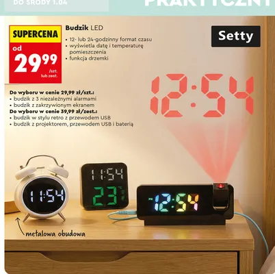 Budzik LED z 3 niezależnymi alarmami promocja w Biedronka