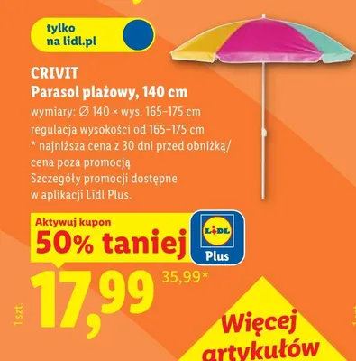 Parasol plażowy CRIVIT 140cm promocja w Lidl