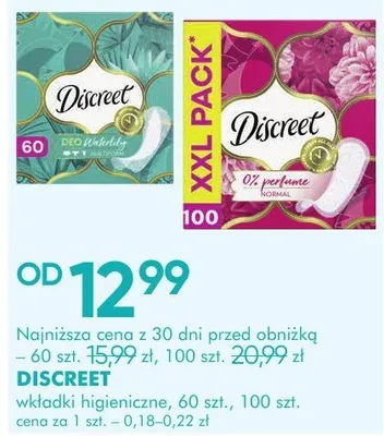 Wkładki higieniczne DISCREET wkładki higieniczne, 60 szt., 100 szt. promocja w Makro