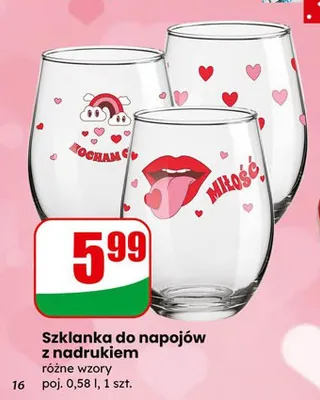 Szklanka do napojów z nadrukiem różne wzory promocja w Dino