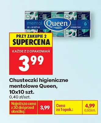 Chusteczki higieniczne mentolowe promocja w Biedronka