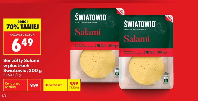 Ser żółty Salami w plastrach Światowid promocja w Biedronka