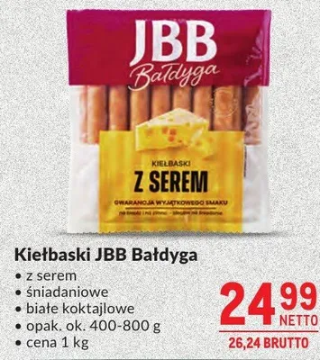 Kiełbaski JBB Bałdyga z serem śmietanowe białe koktajlowe promocja w Makro