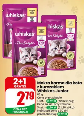Mokra karma dla kota z kurczakiem Whiskas Junior Pure Delight promocja w Dino
