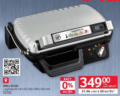 Grill Tefal GC461 230x390x425mm promocja w Selgros