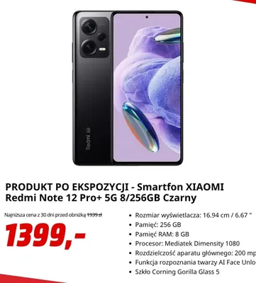 Smartfon Xiaomi Redmi Note 12 Pro+ 5 g 8/256GB Czarny promocja w Media Markt