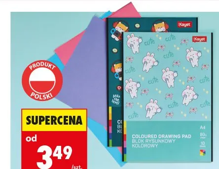 Blok rysunkowy A4 Kayet z kolorowymi kartkami promocja w Biedronka