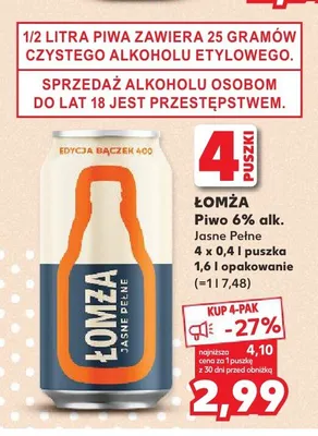 Piwo Łomża Jasne Pełne 4-pak promocja w Kaufland