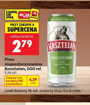 Piwo niepasteryzowane Kasztelan promocja w Biedronka