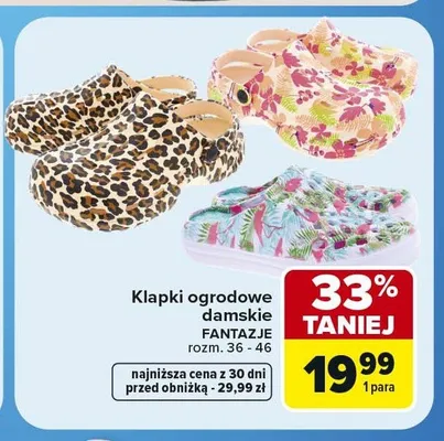 Klapki ogrodowe damskie Fantazje promocja w Carrefour