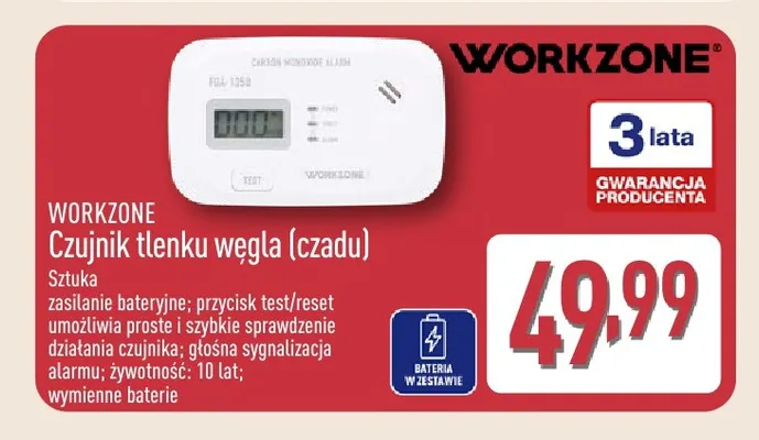 Czujnik tlenku węgla (czadu) Workzone promocja w Aldi