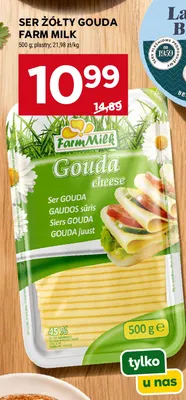 Ser żółty gouda w plastrach Farm Milk promocja w Stokrotka