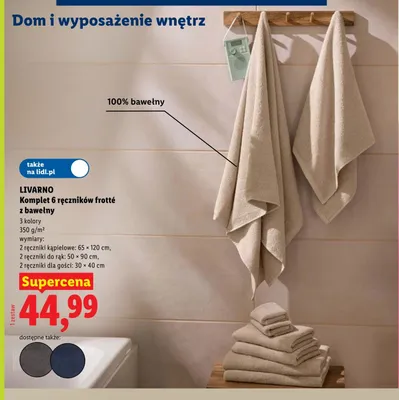Komplet 6 ręczników frotté z bawełny LIVARNO promocja w Lidl