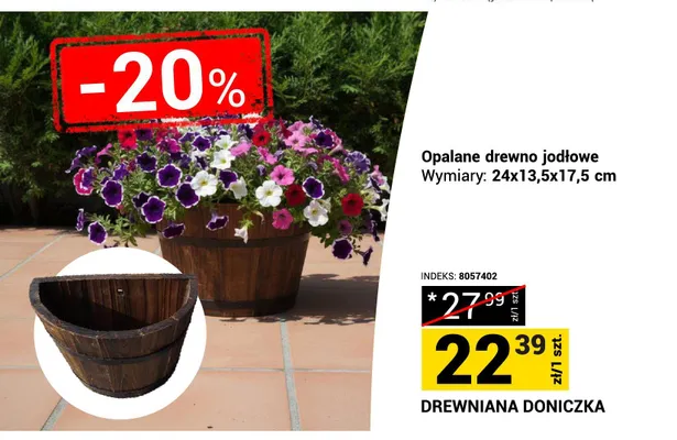 Drewniana doniczka opalane drewno jodłowe 24x13,5x17,5cm promocja w Merkury Market