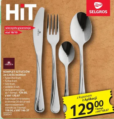 Komplet sztućców 24 części Mango Gerlach promocja w Selgros