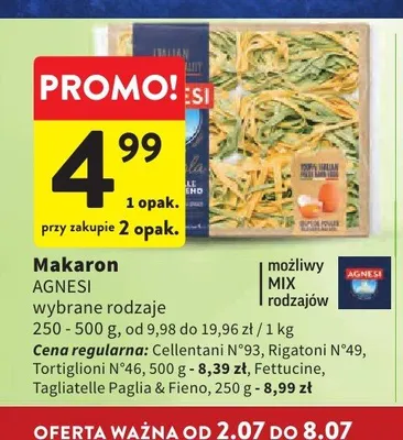 Makaron Agnesi wybrane rodzaje promocja w Intermarche