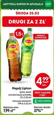 Napój Lipton green, peach promocja w Żabka