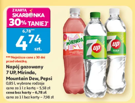 Napój gazowany 7 UP, Mirinda, Mountain Dew, Pepsi promocja w Auchan