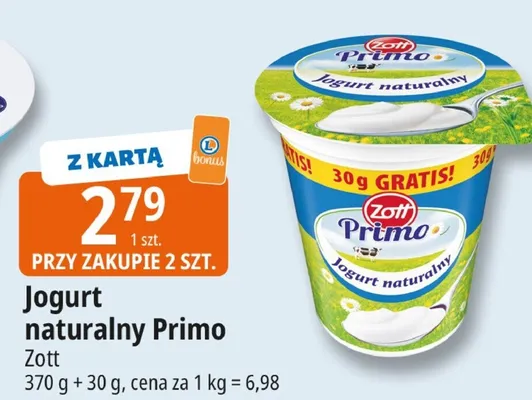 Jogurt naturalny Primo Zott promocja w Leclerc