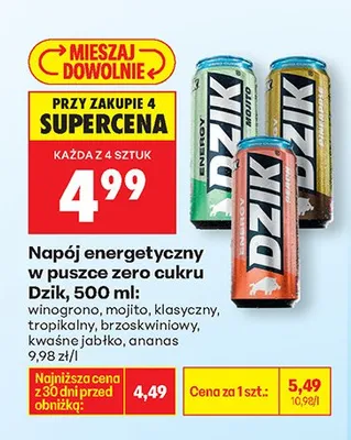 Napój energetyczny w puszce zero cukru, różne rodzaje promocja w Biedronka
