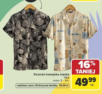 Koszula hawajska męska TEX rozm. S-3XL promocja w Carrefour