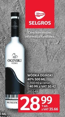 Wódka Ogiński 40% promocja w Selgros