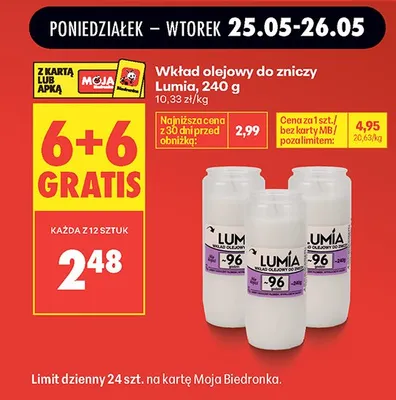 Wkład olejowy do zniczy Lumia promocja w Biedronka