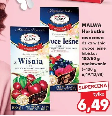Herbatka owocowa dzika wiśnia, owoce leśne, hibiskus promocja w Kaufland