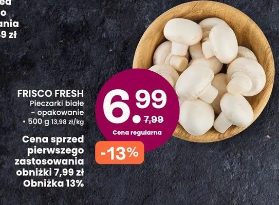 Pieczarki białe opakowanie Frisco Fresh promocja w Frisco